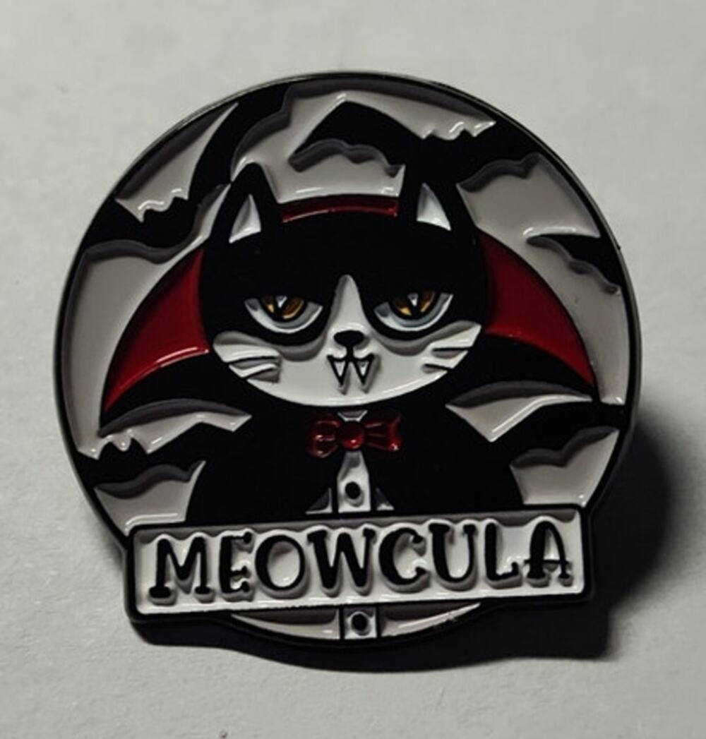 Cute Cat Meowcula Dracula Pin Kitty Lapel Hat Brooch